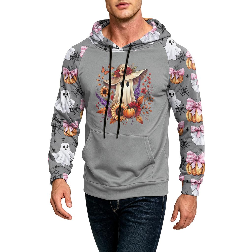 Men's Printed Casual Hoodie with Pocket and Drawstring Loose Fit Sweatshirt