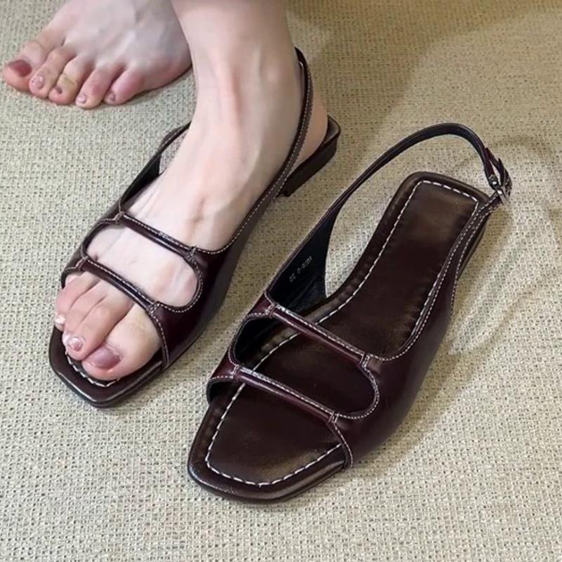 Fashion Fashion Sewing Flat Sandals Women Comfortable Square Toe Back Strap Brand Designer Shoe Summer Casual Concise Sandalias De Mujer