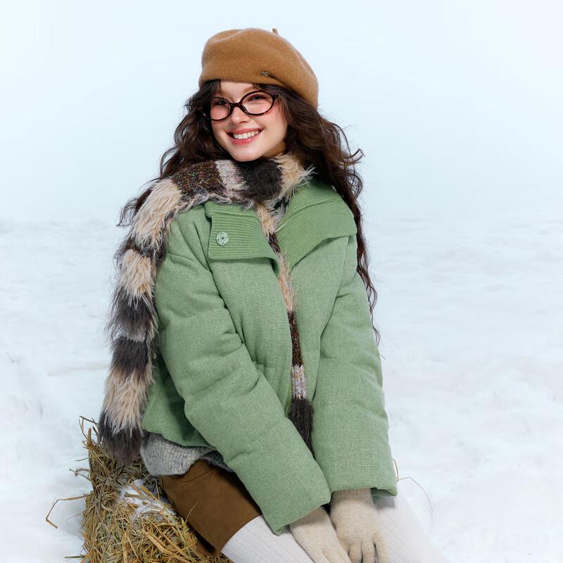 Sancai 2025 Winter Stand-Collar 90% Duck Down Wool Blend Short Jacket