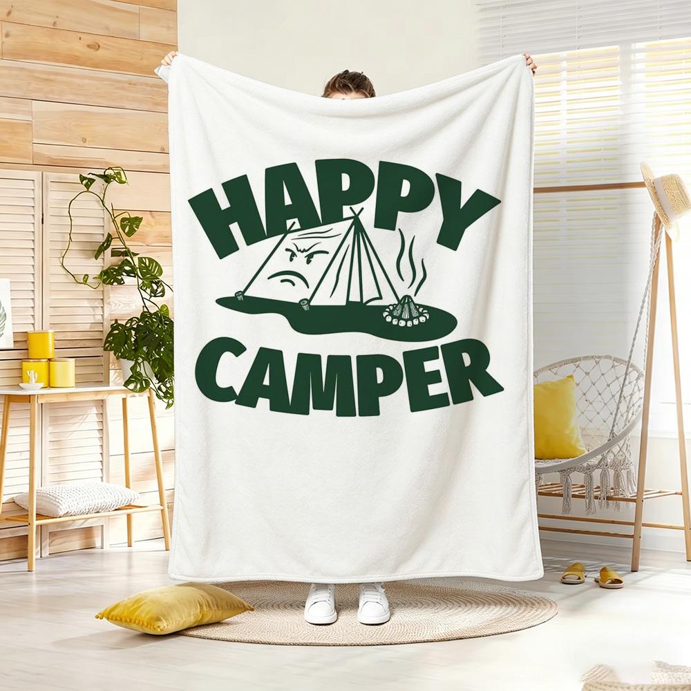Illustration R-Retro Camping Throw Lightweight 240g Flannel Blanket Soft Skin-friendly for Summer Cooling