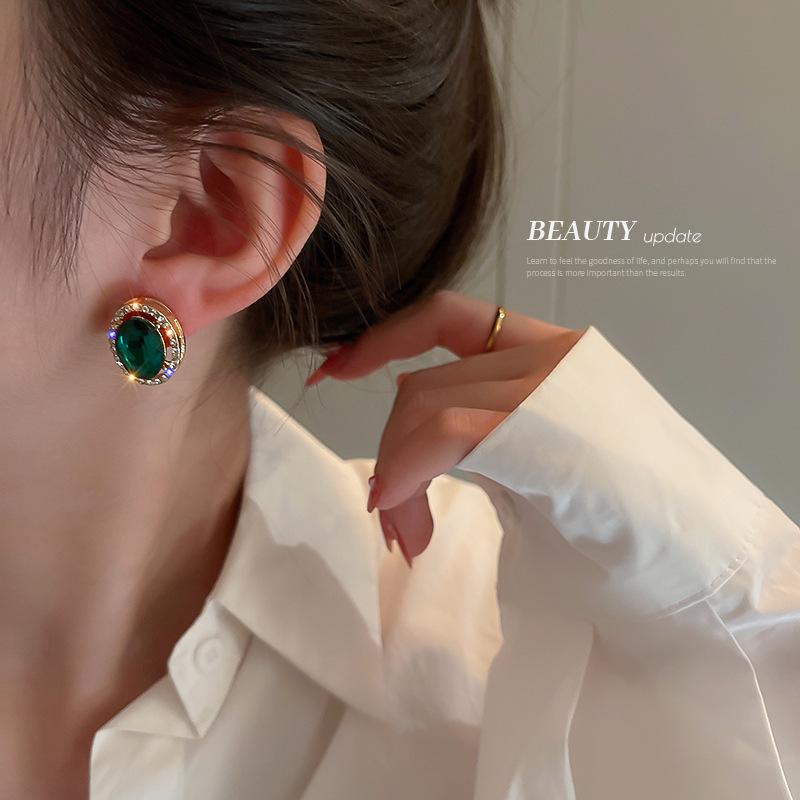 Exquisite Silver Needle Rhinestone Earrings for Women - Korean Retro Palace Style