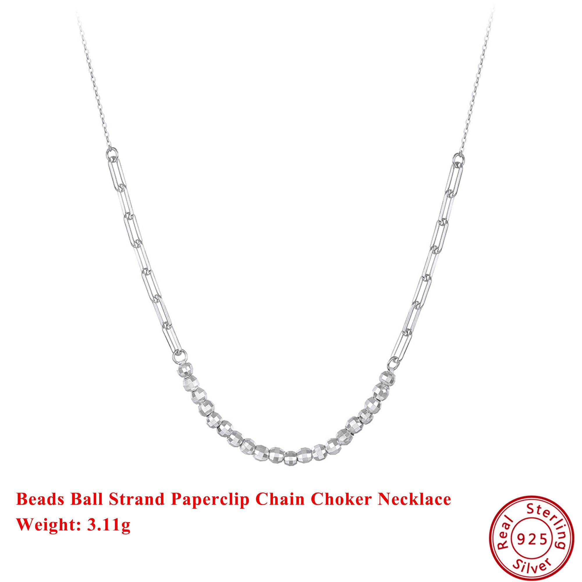 

Effie Queen Genuine 925 Silver 14k Gold Beads Ball Strand Choker Necklace Paperclip Chain Banquet Jewelry for Women Gift APN57 серебряный