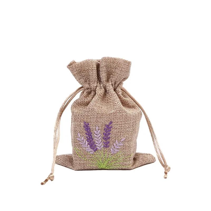 5pcs 10x14cm/13x18cm Embroidery Printed Lavender Imitation Hemp Linen Bag Wedding Party Gift Packaging DIY Garment Accessories