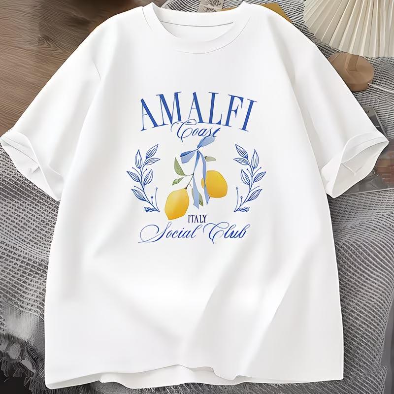 Womens Fruit Vegetable Print Short Sleeve TShirt Round Neck Casual Summer Blouse Ic Top Suitable for SpringSummer Wear