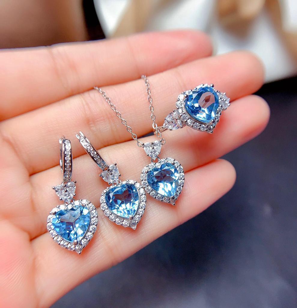 Live Source Imitation Topaz & Mozambique Garnet Jewelry Set: Stud Earrings, Ring, Pendant, Dangle Earrings for Women