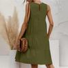 Plus-size Women's Sleeveless Patchwork Loose Round Neck Solid Color Dress
