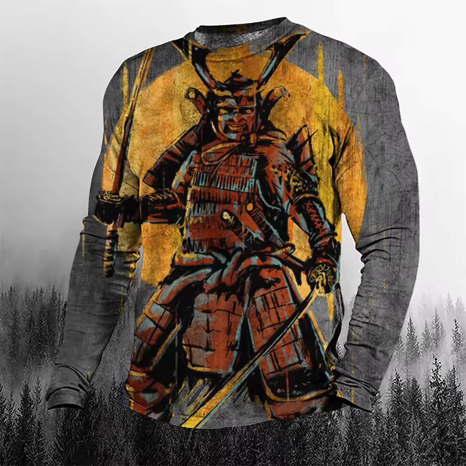 Super Cool Vintage Japanese Samurai Men's T-shirt O-Neck Cotton Men's Clothing Oversized Casual Long Sleeve Tops 3D Printed T Shirts