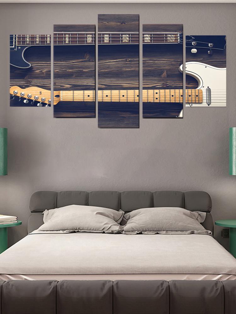 Pictură Artă de perete Poster modular 5 panouri Chitară Muzică Vintage HD Imprimat Modern Canvas Living Pictures Home Decor