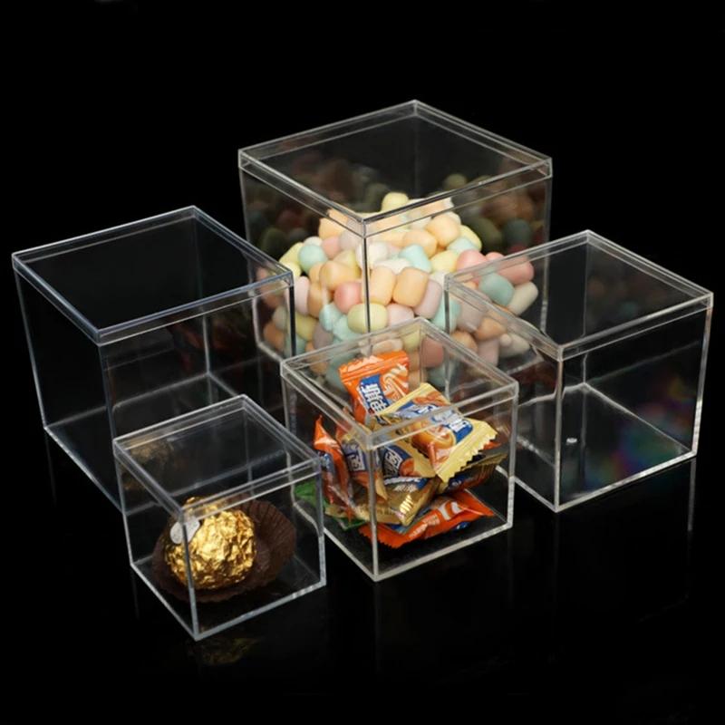 1Pc Transparent Acrylic Boxes With Cover Plastic Organizer Small Gift Square Packing Box Food Candy Storage Container For Home