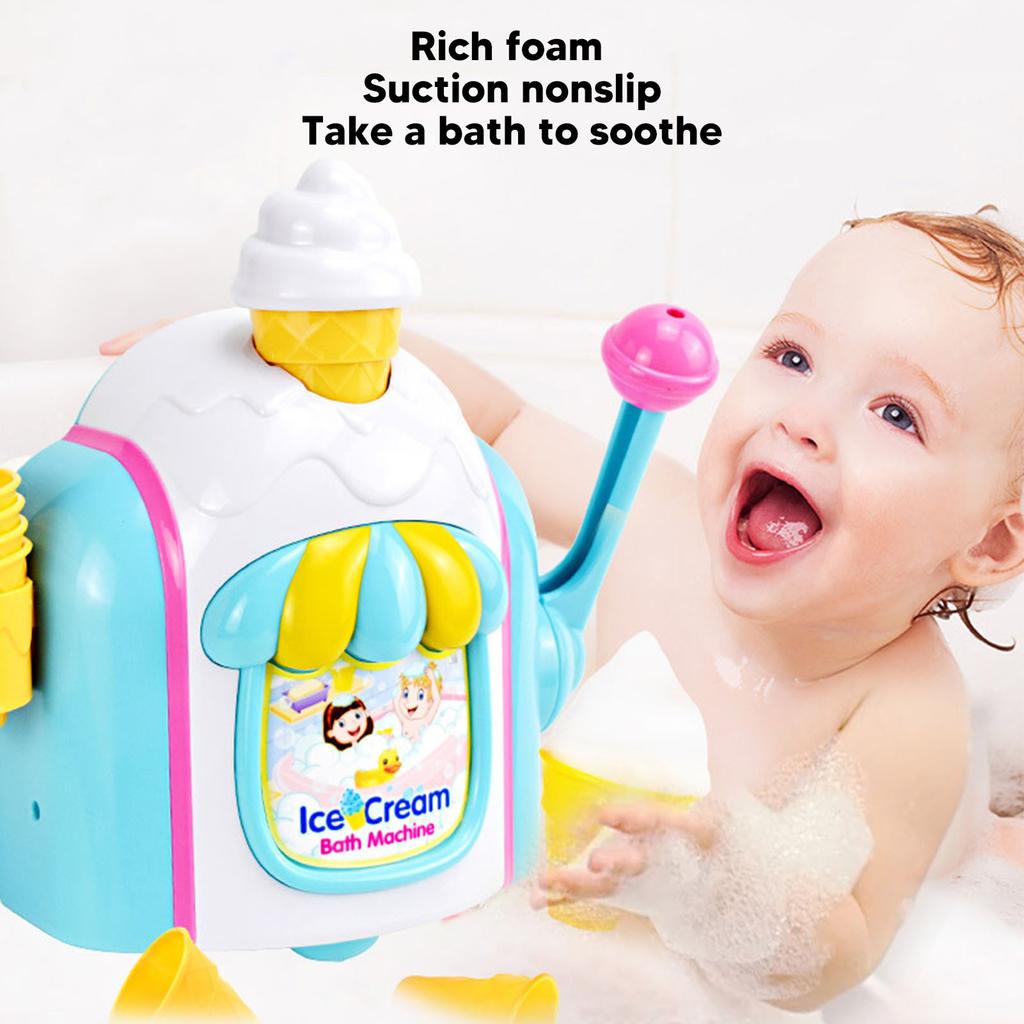 Kids Bubble Machine DIY Ice Cream Shape Foam Powerful Suction Bubble Maker Toy for Bathing Bathroom