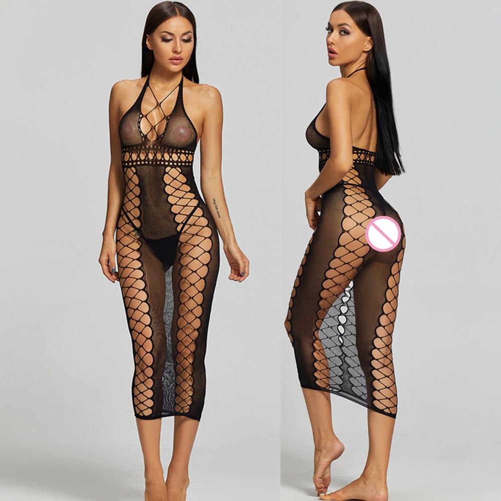 New Sexy Lingerie Female Erotic Sexy Woman Full Body Stockings Perspective Temptation Hollow Breast Open Mesh Teddy Bodysuits