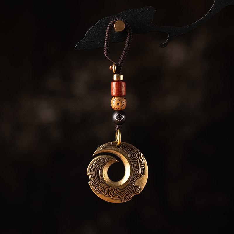 Chinese Good Luck Ring Brass Car Key Chain Pendant Jewelry Special Pattern Round Tag Mystical Eastern Power DIY Lanyard Hangings