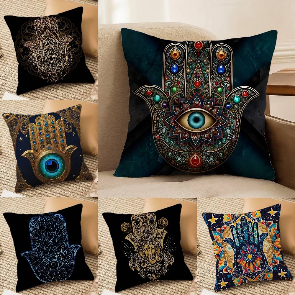 Beautiful Mysterious Style Hamsa-A Pillow Case Comfort Sofa Bed Silky Elegant Invisible Zipper Decorative Cushion Cover