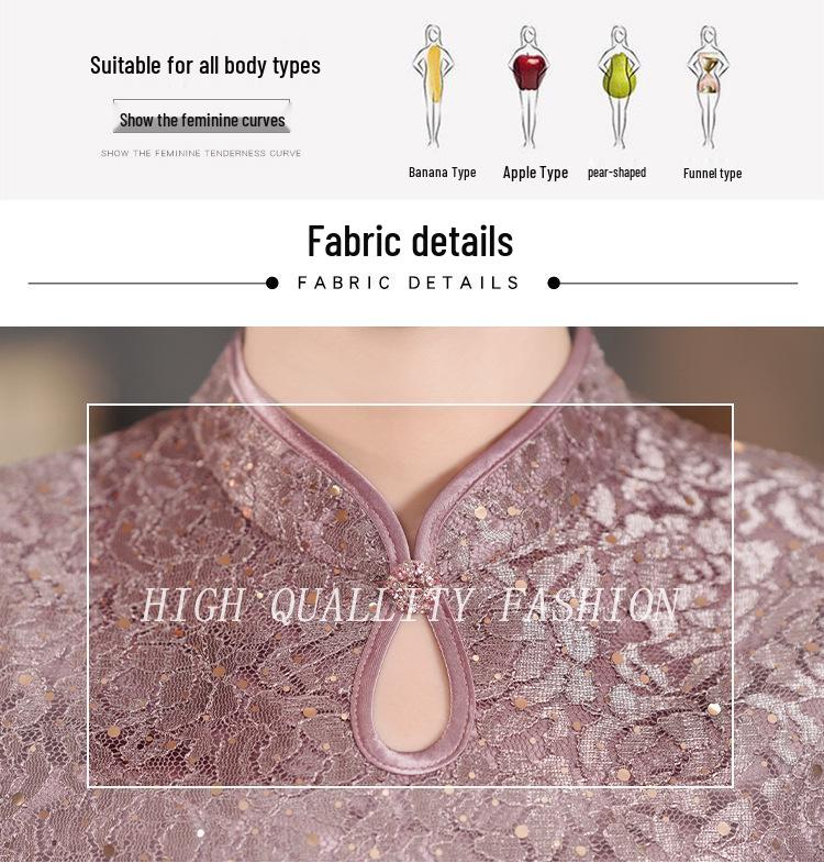 Elegantes hellviolettes Qipao: Hochwertiges Festkleid für die Brautmutter bei Sommerhochzeiten und Banketten