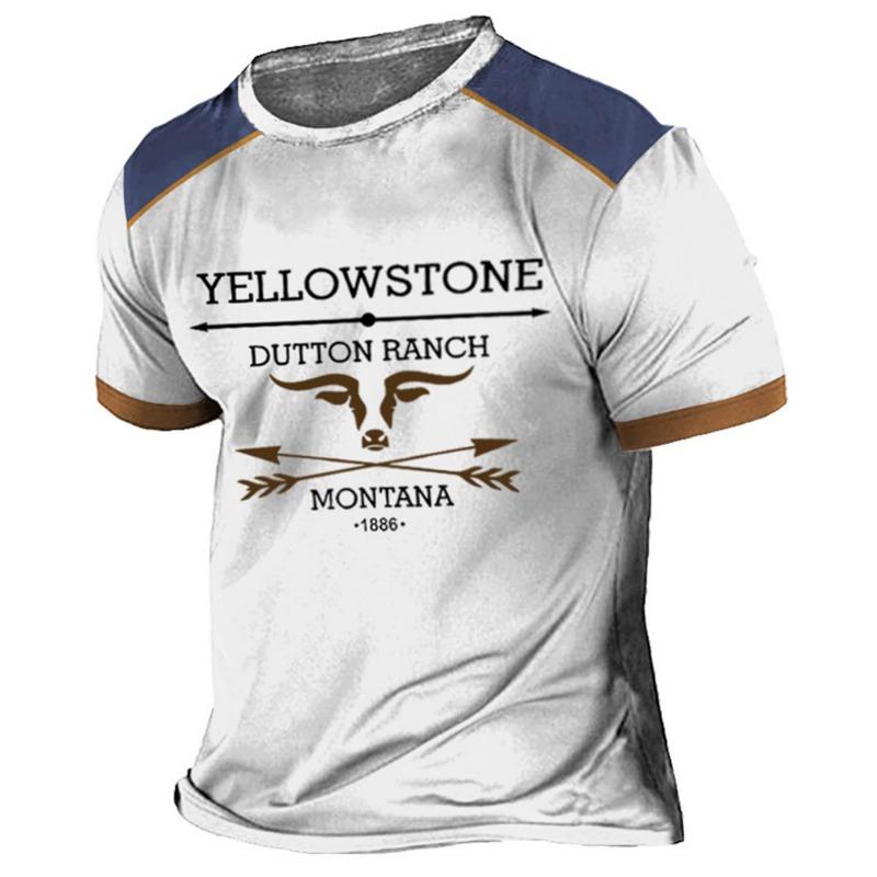 Vintage Herren T-Shirt Yellowstone 3D-Druck Harajuku Kurzarm T-Shirt Casual Streetwear Lockerer Pullover Tops Übergröße Kleidung