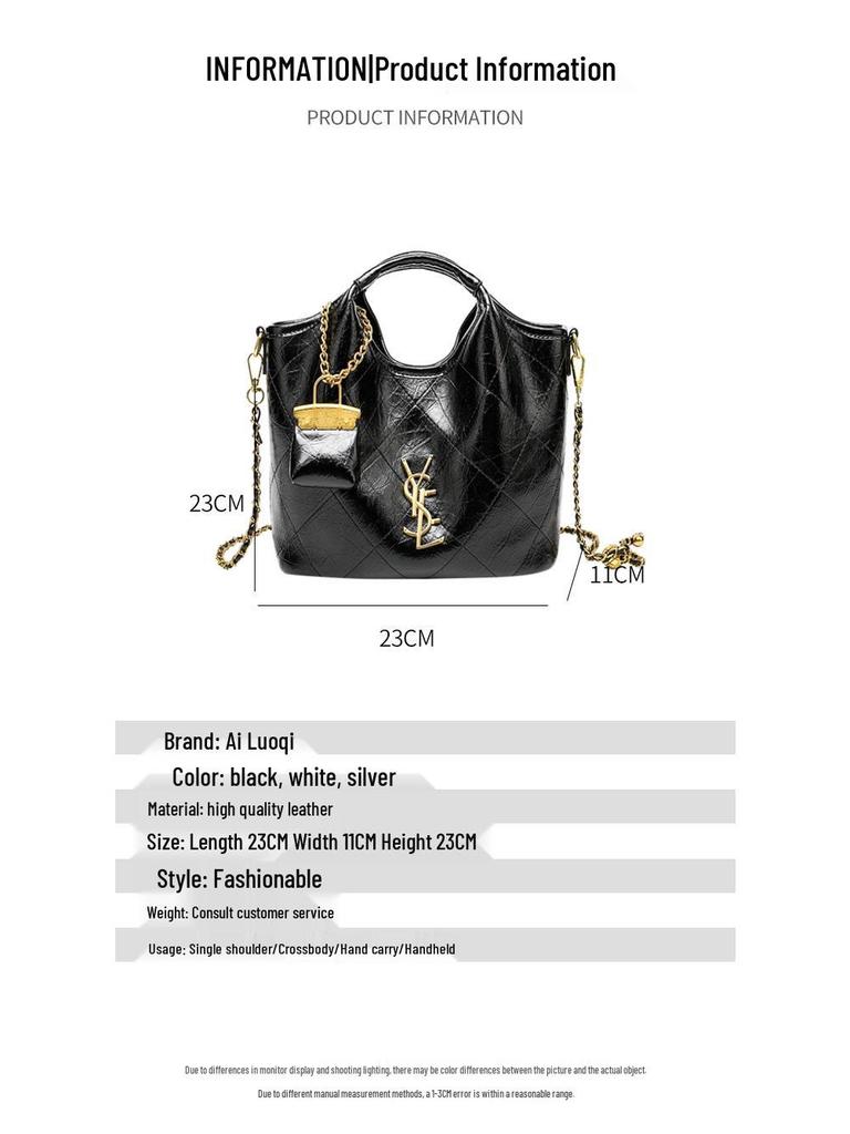 Black Argyle Basket Single Shoulder Handbag - High-End Retro Soft Leather Crossbody Bag for Women