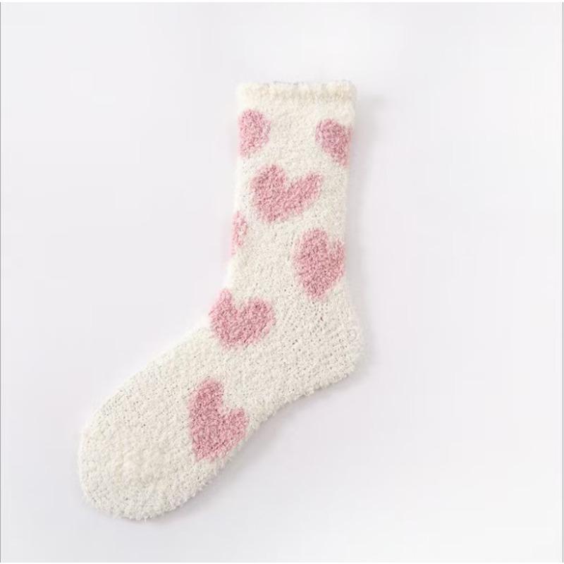 Medium tube winter thickened coral fleece thermal stockings cute cotton socks sleep socks home floor socks