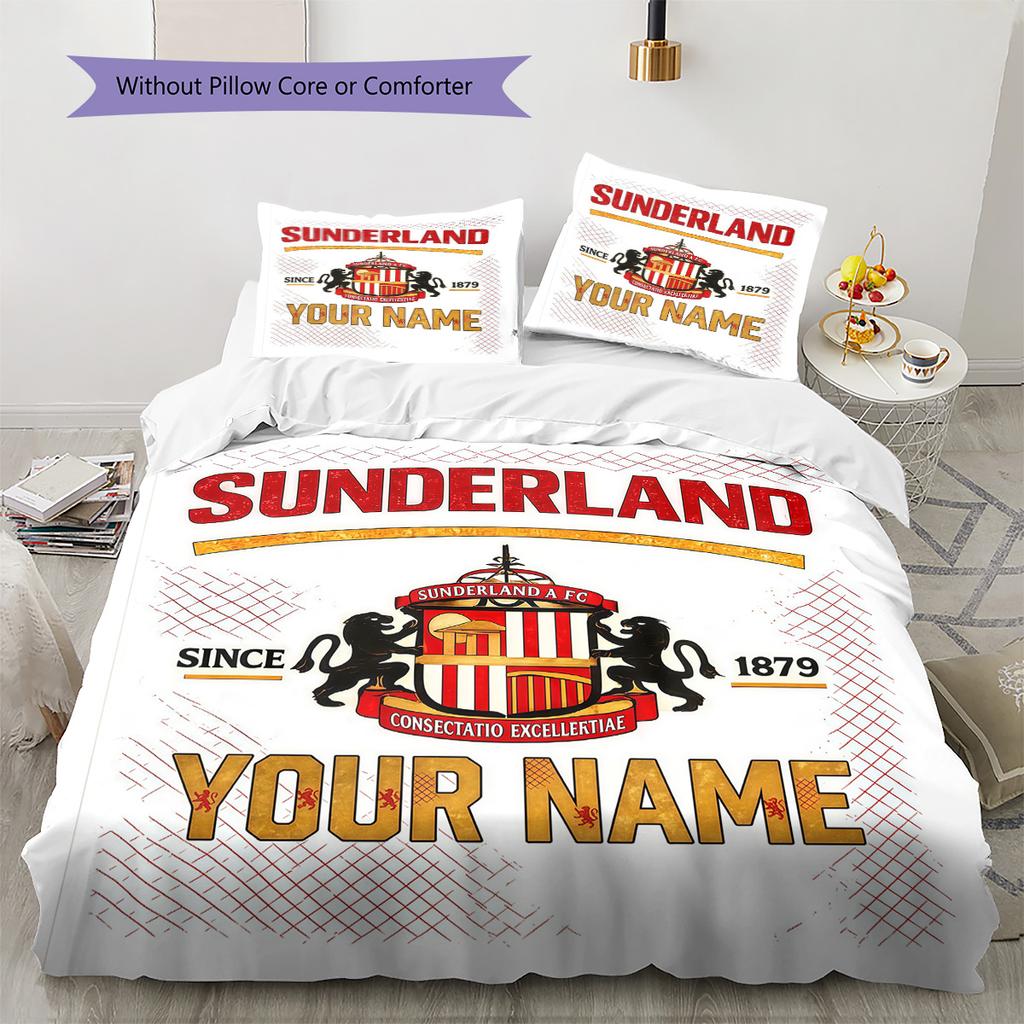 Sunderland Association Football Club Custom Name Pattern Bedding Quilt Set Quilt Cover Pillowcase Home Birthday Gift(1 * duvet cover + 2 * pillowcase,