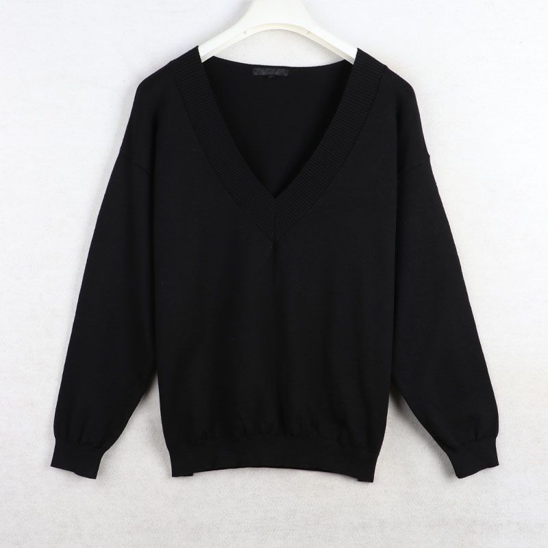 Sunshine House Autumn New Arrival Export European and American Women's Clothing Loose and Idle Fan V Neck Long Sleeves Sweater Knitwear Pullover