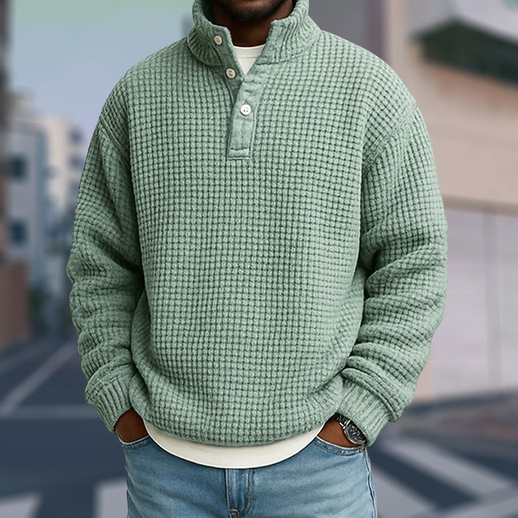 Men's Casual Stand-Up Collar Long-Sleeve Top Color Button-Down Sweatshirt