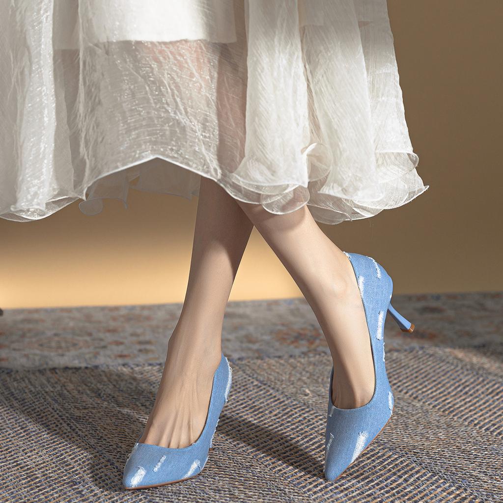 Spring and summer new pointed thin heels high heels 2025 shallow single shoes women's niche design simple European and American shoes