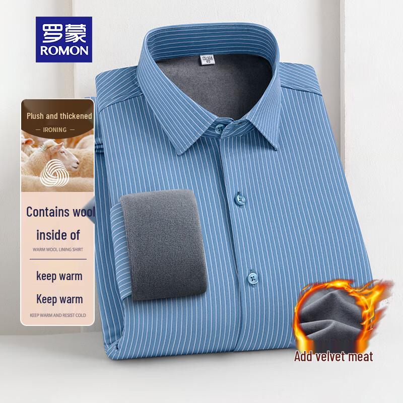 ROMON Men s Fleece-Lined Long-Sleeve Warm Wool Shirt 40