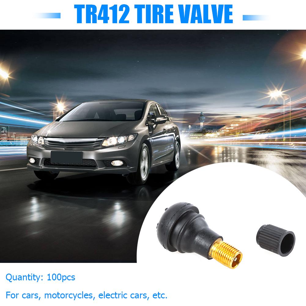 100Pcs TR412/TR413/TR414 Snap In Short Black Rubber Valve Parts TR412 Tubeless Band Band Valves For Car Motorcycle Parts