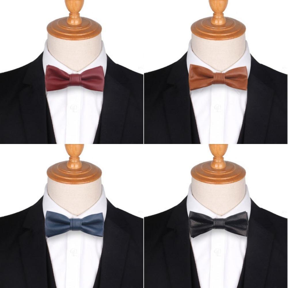Adjustable Men Necktie Solid Color Retro Cravat Simple PU Leather Bow Tie  Shirt