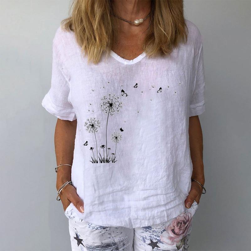 QICED Blusas y Camisas Casuales de Moda para Mujer de Manga Corta con Cuello en V