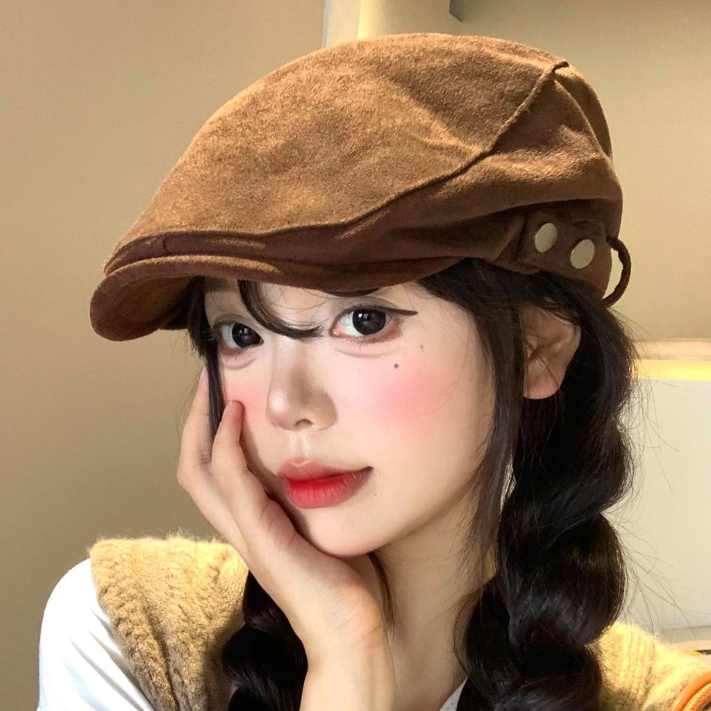 Autumn and winter vintage British Fengbao boy hat, versatile for women, face-enhancing little wool artist's hat, men's solid color octagonal hat