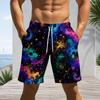 Mens Plus Size Beach Shorts Abstract Star Dripping Print Loose Drawstring Quick Dry Casual Swim Trunks For Summer Beach Surfing Daily Wear