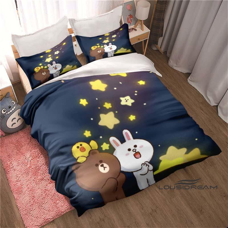 Kawaii Cartoon BROWN & FRIENDS Printed Bedding Set – Duvet Cover Set – A Luxurious Gift for Teen Girls, Suitable for Double/Sing