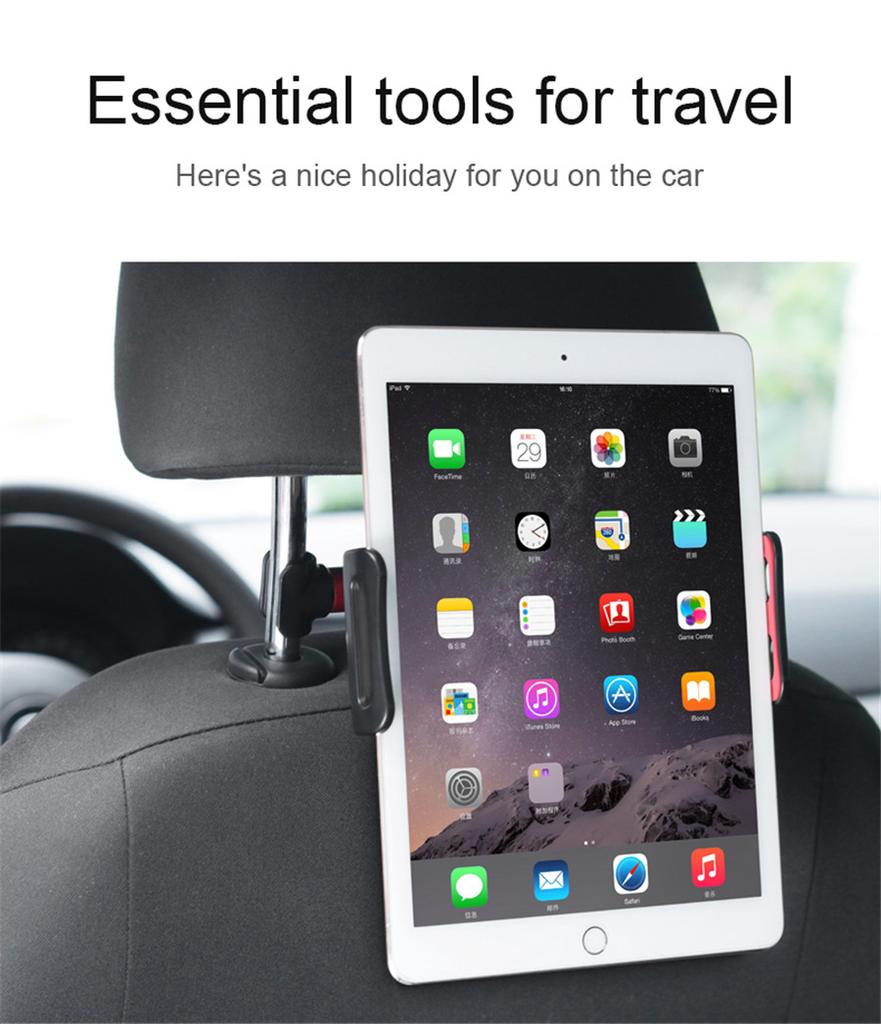 Car Back Seat Headrest Mount Holder For 4-11" Screen Phones&Tablet&iPad Black