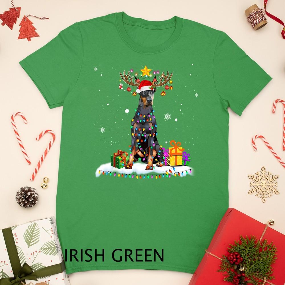 

Doberman Pinscher Christmas Tee Reindeer Christmas Lights Unisex T-shirt 3XL