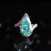 Open Ring Synthetic Paraiba Tourmaline Gemstone Large Carat Pear Drop Shape Jewelry for Women