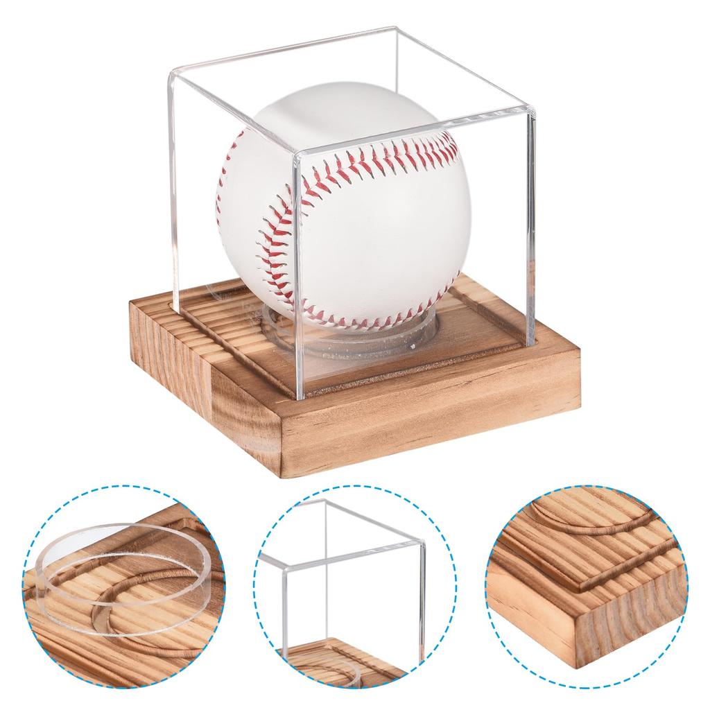 uxcell Set of 2 Baseball Display Cases with Wooden Base Acrylic Baseball Holder Display Memorabilia Balls in a Showcase Walnut Wood