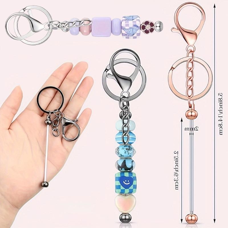 Beadable Keychain Set with Blank Keyring Strips Keychain Craft Making Beads for Handicraft Pendant Handmade Accessories