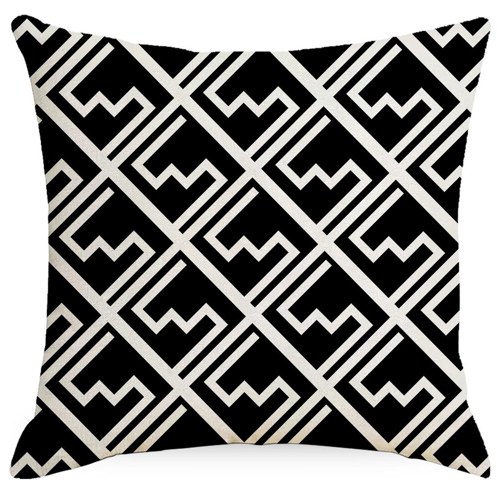 Modern Simple Black And White Pillow Living Room Sofa Bedroom Backrest Single Side Linen Abstract Striped Plaid Pillow Quality