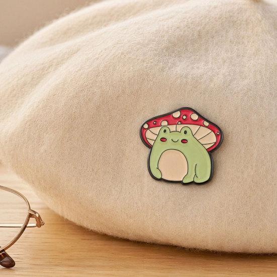 Brooch Pin, Frog Mushroom Design Lapel Pin, Enamel Glaze Bright Color Badge with Standard Safety Pin, Versatile Badge for Clothing Bags Hats Shoes