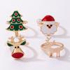 Christmas Tree Enamel Santa Claus Ring Dripping Oil Xmas Jewelry Ornaments Christmas Ring Set  Gift