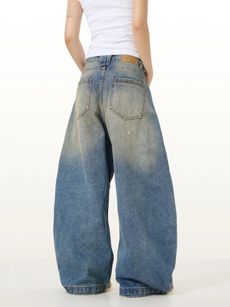 Unisex Retro Washed-Out Loose Fit Wide-Leg Jeans
