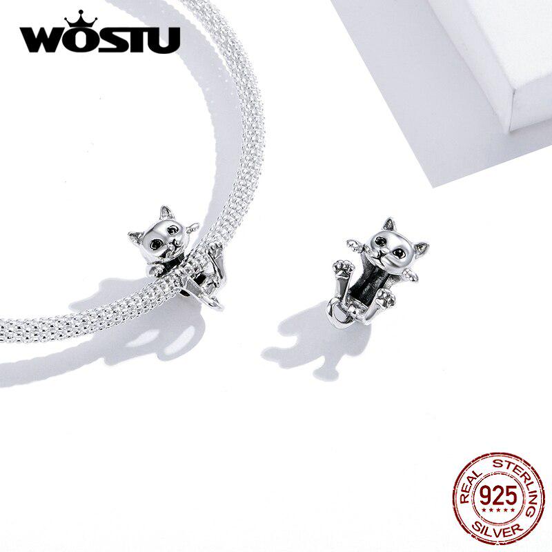 WOSTU Jewelry Fit Original CAT Charms Bracelet Authentic 925 Sterling Silver Bead Fit Bracelet