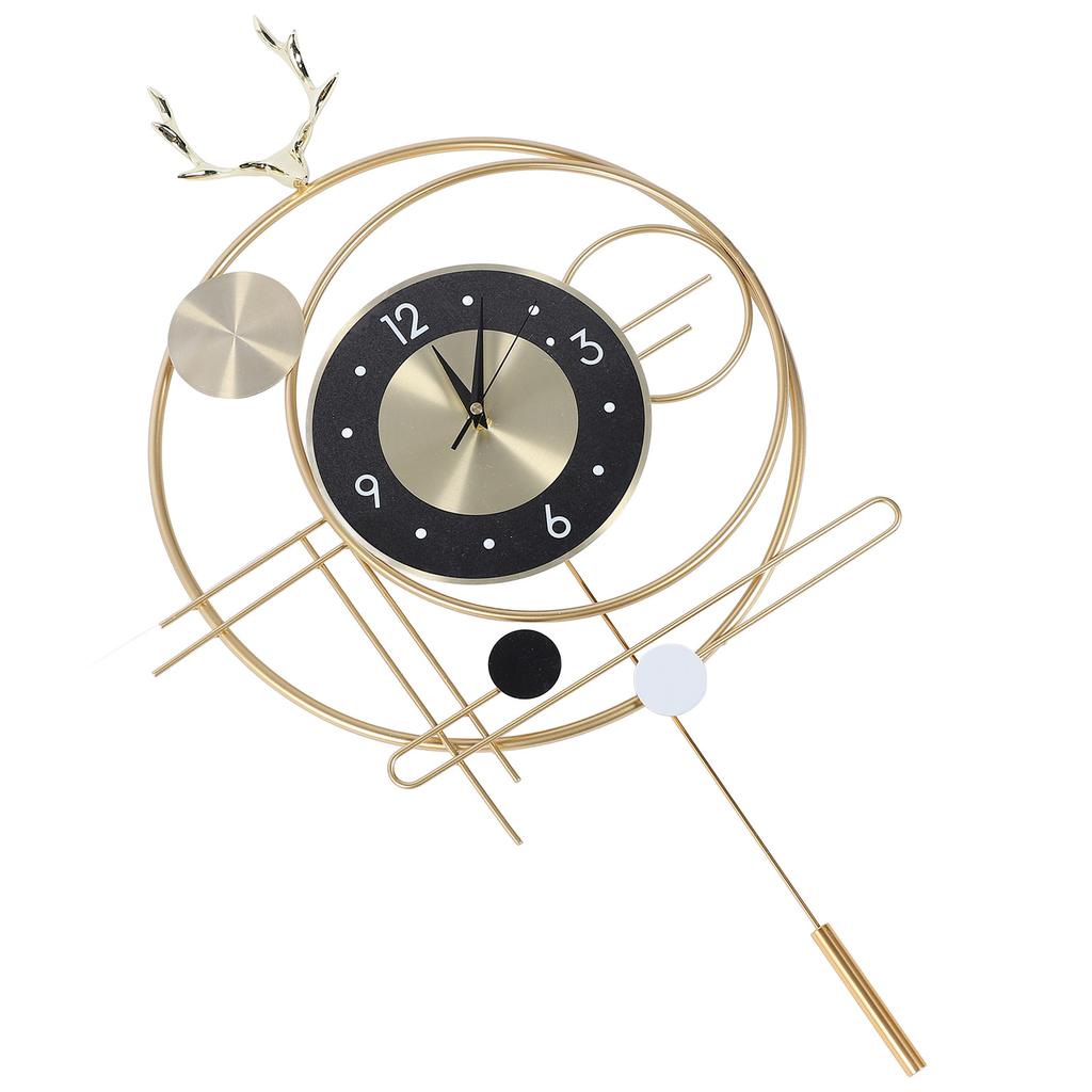 Wall Clock for Living Room Decor Metal Deer Horn Swinging Gold Pendulum Geometric Wall Clock Decor for Office Bedroom