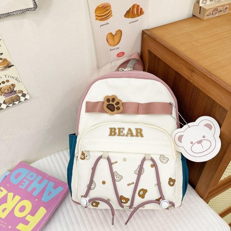 Cute Nylon Cartoon Bear Backpack For Preschool Kids With Breathable Design And Colorful Options
