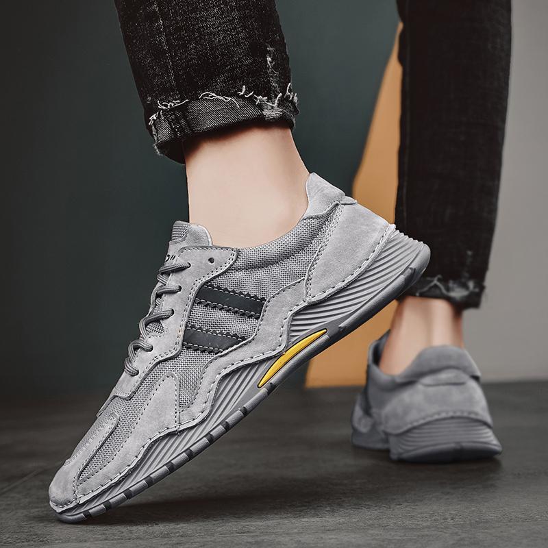 Fashion Men Sneakers Genuine Leather Mesh Breathable Hiking Shoes Summer Thick Bottom Non-slip Hiking Shoe for Men High Quality Men Shoe