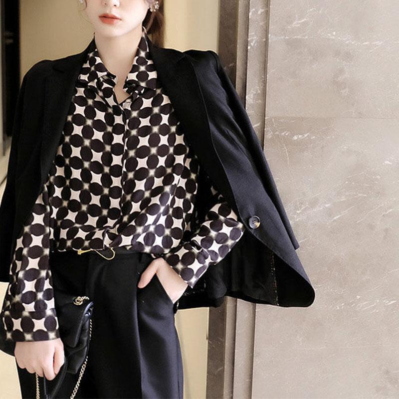 Office Lady Polka Dots Printing Fashion Women Chiffon Shirt Spring Summer Loose Long Sleeves Lapel Female Blouse Clothing 2022