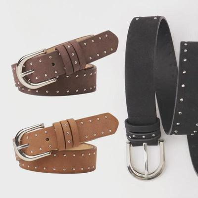 Dámský westernový semišový pásek s lisovanými korálky, trendy design s přezkou
