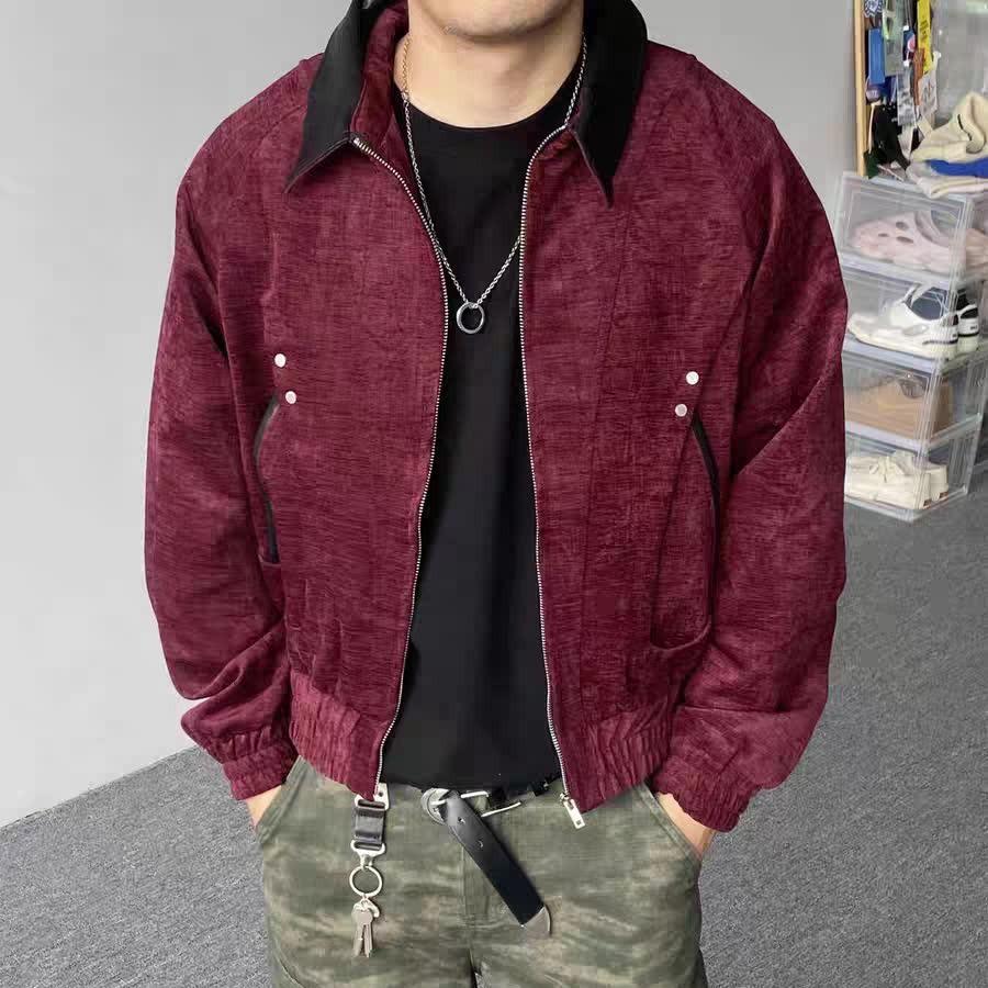 Men's 2025 American Retro Wool Lapel Jacket - Spring/Autumn Street Style Deconstructed Outerwear
