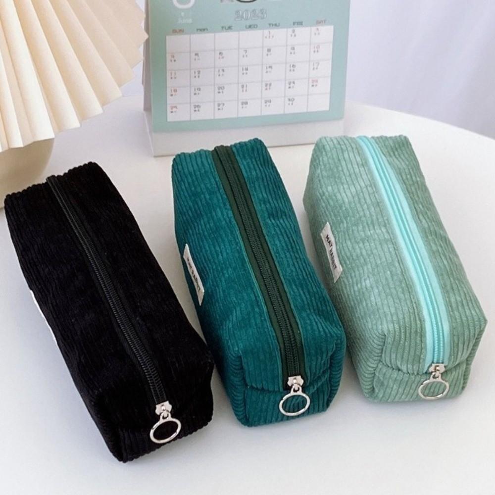 Corduroy Pen Bag Multifunctional Stationery Bag Portable Makeup Bag School Office Supplies