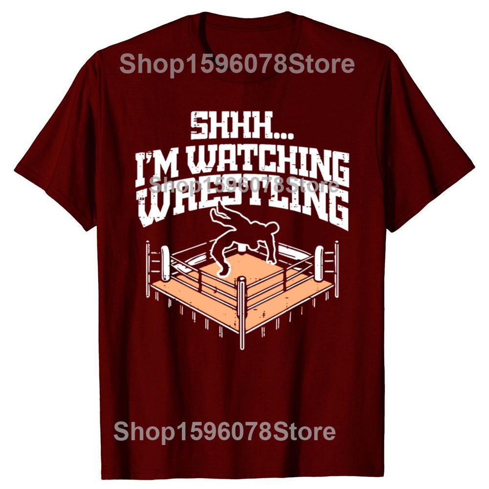 Retro Shhh Im Watching Wrestling Funny Wrestler Fan Cotton Tops Fitness T-Shirt Oversized Unisex Tees Men's Clothing Streetwear